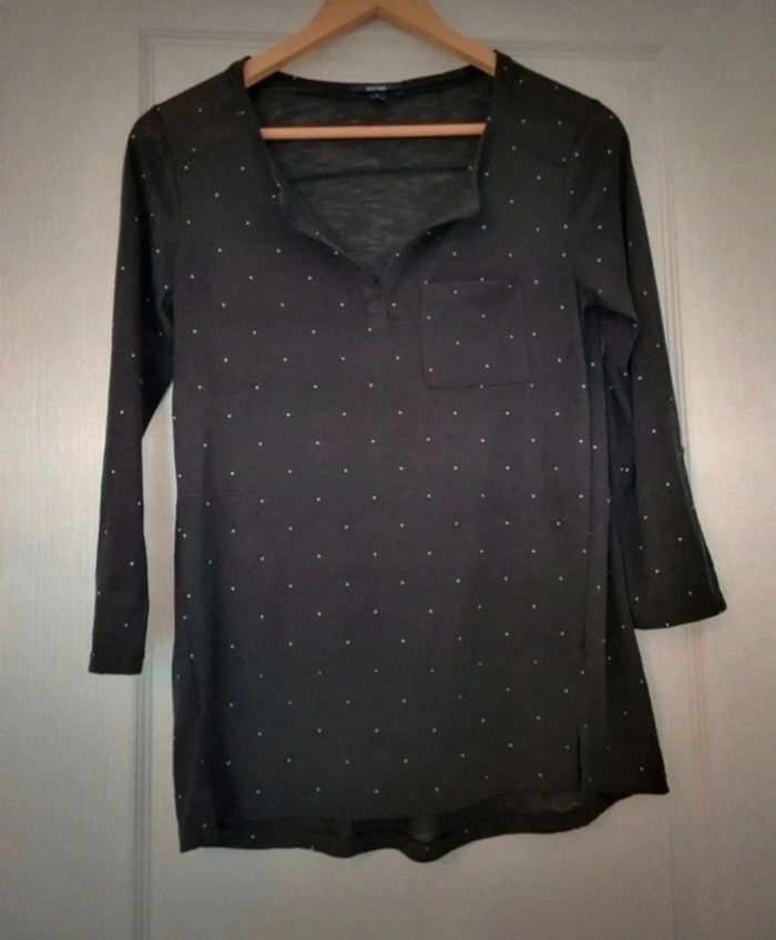 T-shirt femme noir à pois manches 3/4 S