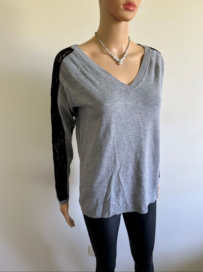 Pull gris et noir à manches longues Morgan taille M état satisfaisant - photo numéro 2