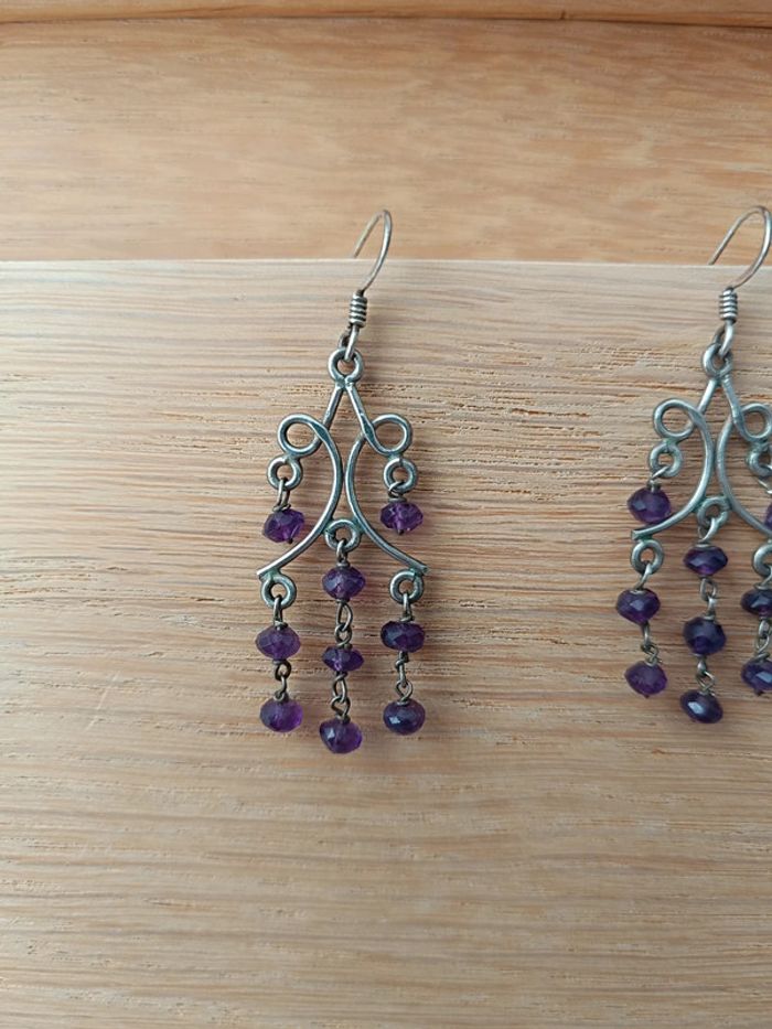 Boucles d'oreilles chandelier améthystes - photo numéro 2