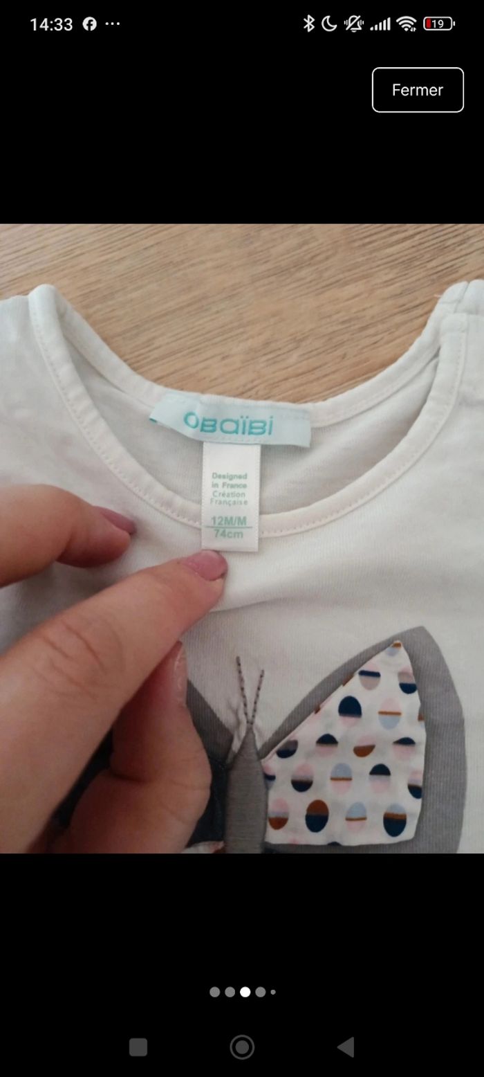 Lot 3 hauts manches longues 12 mois - photo numéro 3