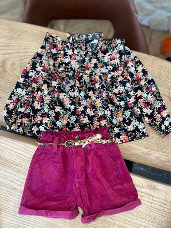 Ensemble 5 ans shein Lili marelle short velours côtelé blouse tunique à fleurs fille