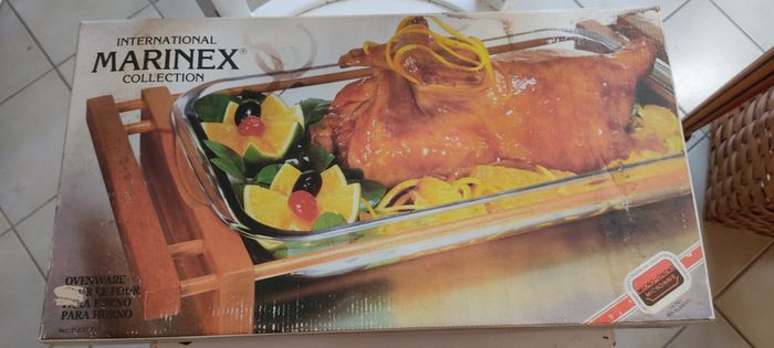 Plat à rôtir et son berceau en acajou