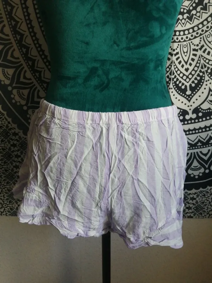 Short fluide rayé lila et blanc lien à nouer ponpon / undiz / (L) - photo numéro 4