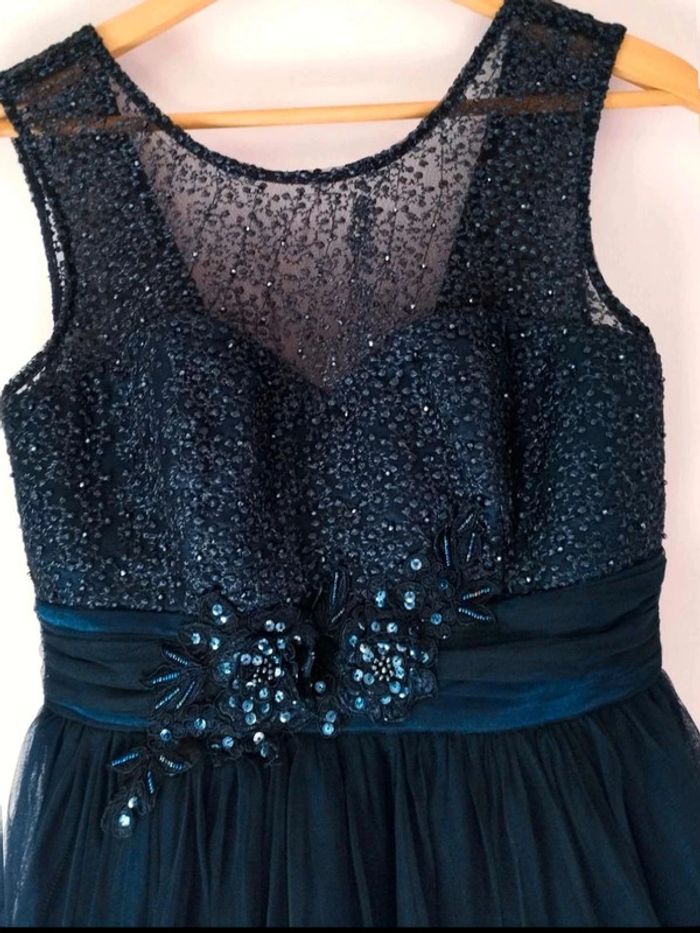 Robe  de  soirée  marine  strass  sequins  -  Ashwi  -  M  = S  actuel -  Comme  Neuve - photo numéro 7