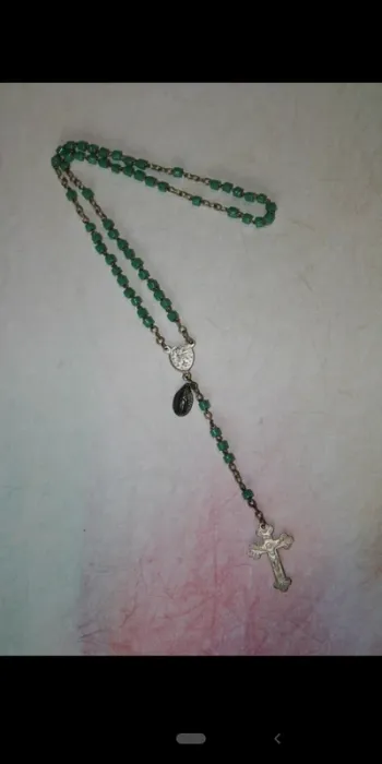 Chapelet rosary ancien vintage notre dame de Lourdes vert green