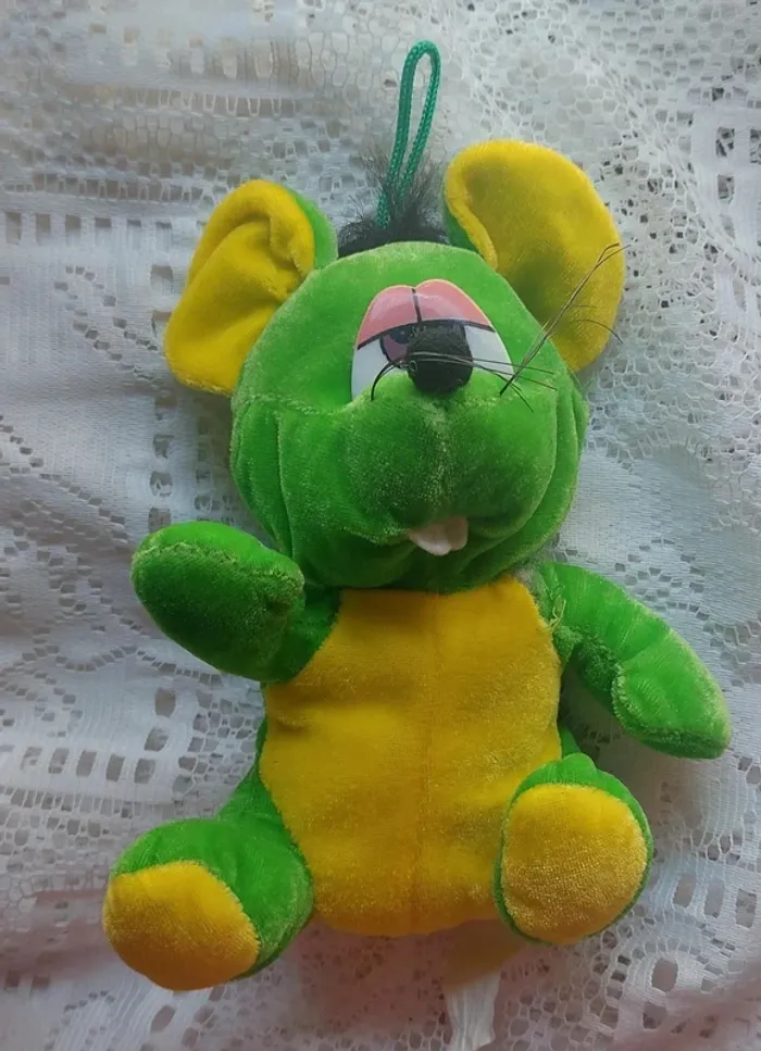 Peluche verte vintage drôle - Souris déjantée - photo numéro 2