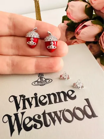 Boucles d’oreilles Vivienne Westwood noisettes rouges & strass – Modèle rare