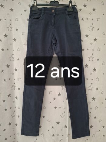 Jeans bleu marine Slim fit réglable bouton pression 12 ans Kiabi