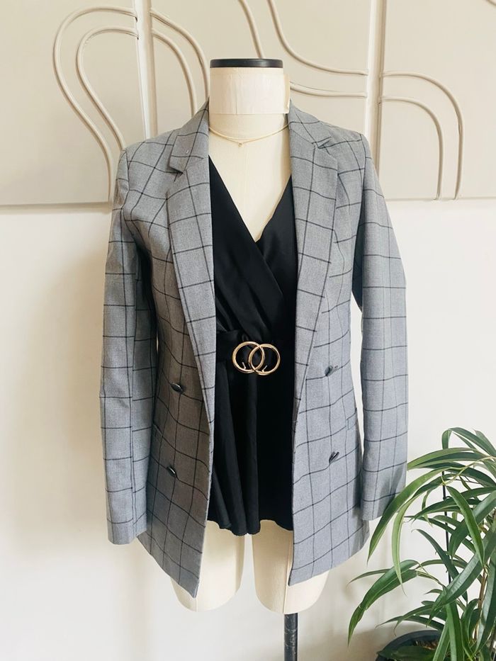 Blazer gris carreauté Jennyfer – coupe droite - photo numéro 1