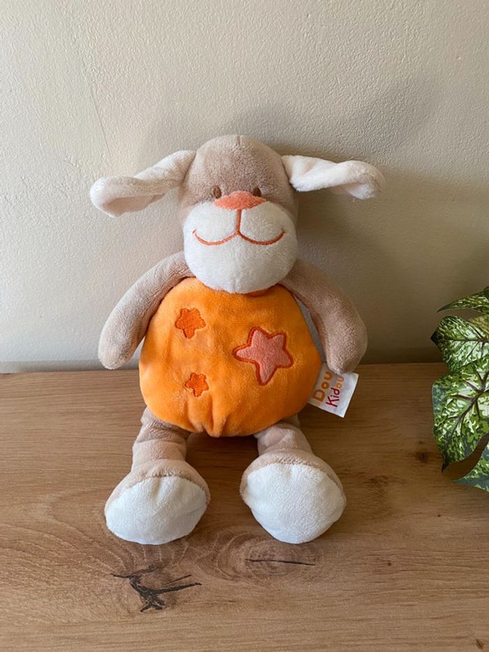 Doudou peluche chien beige orange étoile doukidou