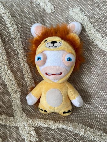 Peluche doudou 26cm lapins cretins lapin blanc déguisé en lion jaune orange Très bon état