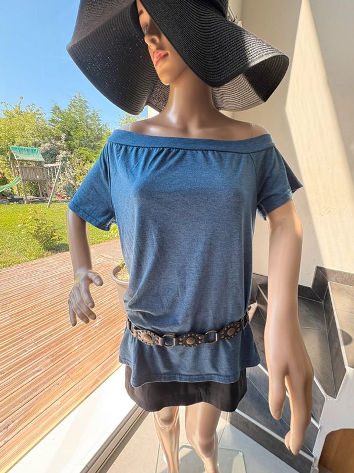 😎Magnifique T-shirt, de couleur bleu-taille L - photo numéro 4