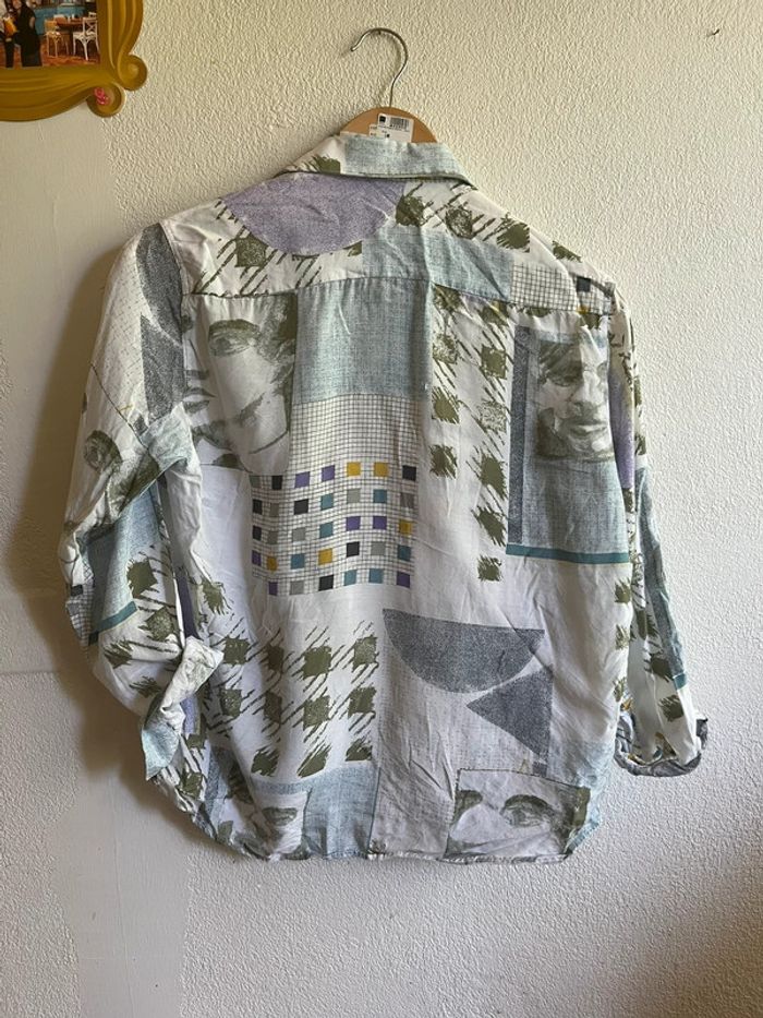 Chemise vintage blanc bleu clair kaki loose 36 38 - photo numéro 5