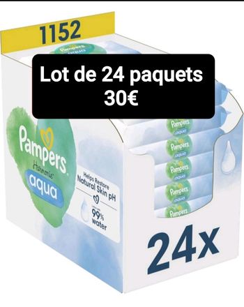 Lot de 24 paquets Lingettes Pampers Harmonie Aqua