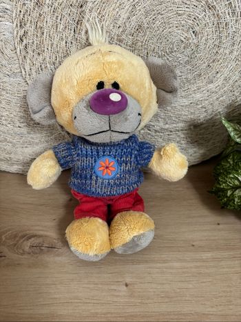 Doudou ours pimboli ami diddl pull bleu pantalon rouge