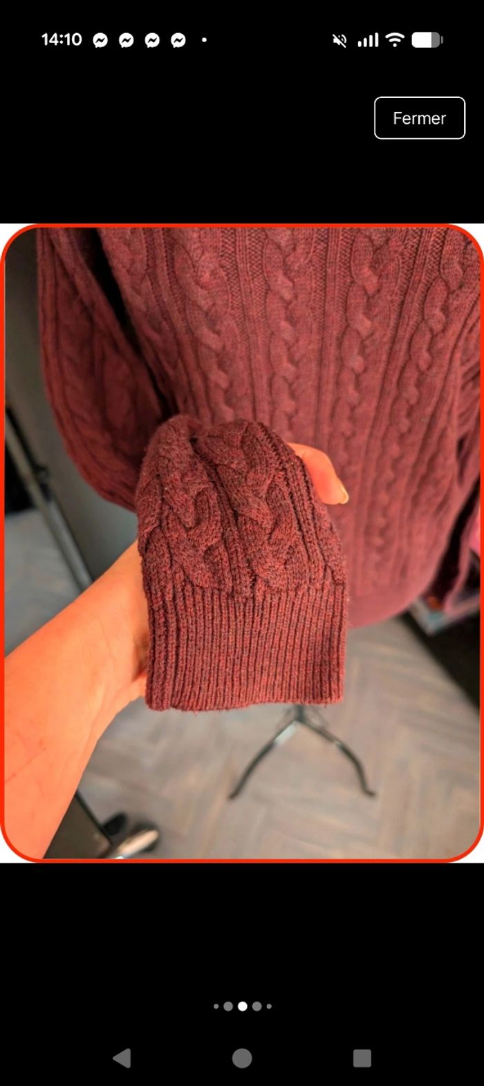 Pull en maille torsadée bordeaux H&M - Taille S en très bon état - photo numéro 4
