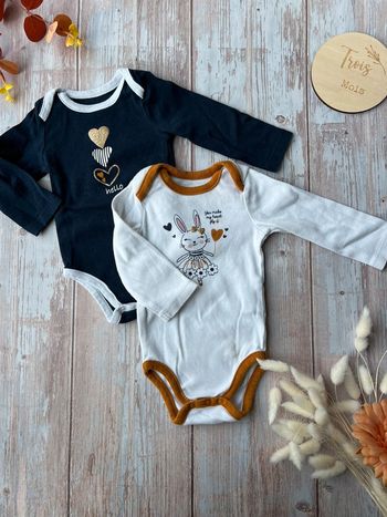 Lot de 2 bodies manches longues 3 mois