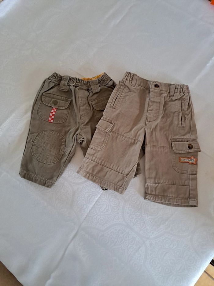 Lot de 2 pantalons beige et marron 3 mois 100%coton - photo numéro 2
