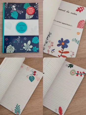 Carnet de notes ligné bleu marine vert rouge feuille fleur / Piccolia - 18,5x13,5cm