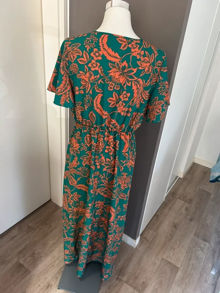 Boutique indépendante, robe, longue imprimée, florale, vert et orange. Femme, taille L/40. - photo numéro 3