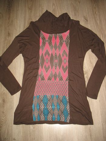 TUNIQUE ML MARRON AVEC MOTIFS "MISS CAPTAIN" - TAILLE 40 - n°01