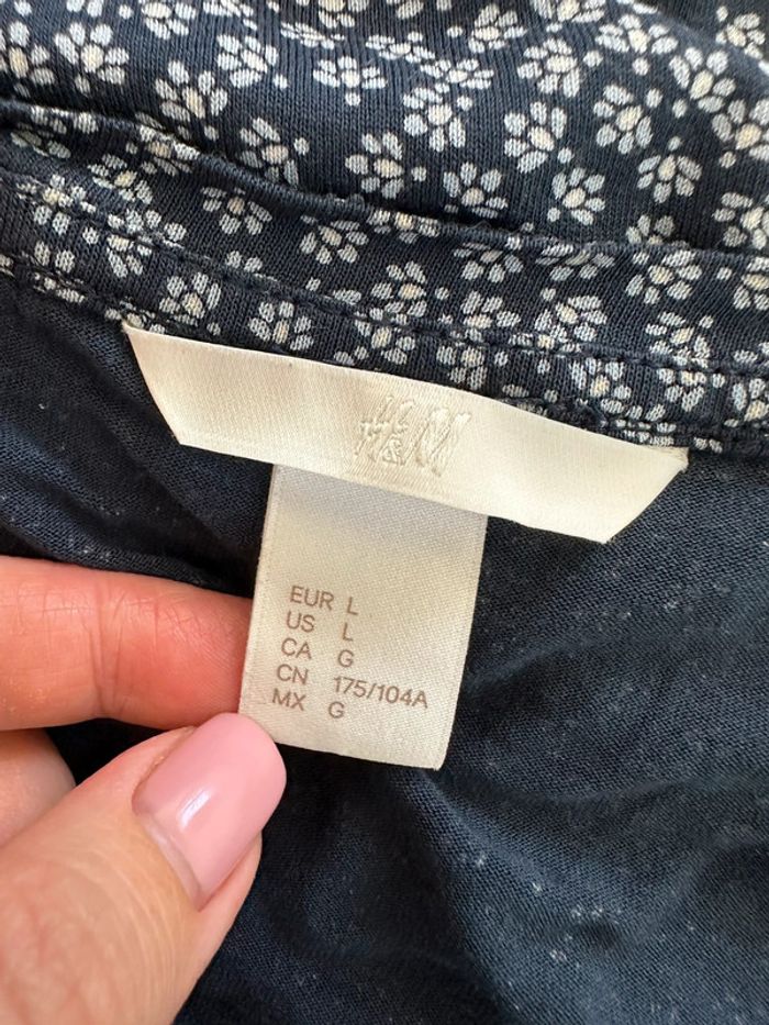 Blouse à fleurs marguerites bleue marine et blanche H&M T40 L - photo numéro 7