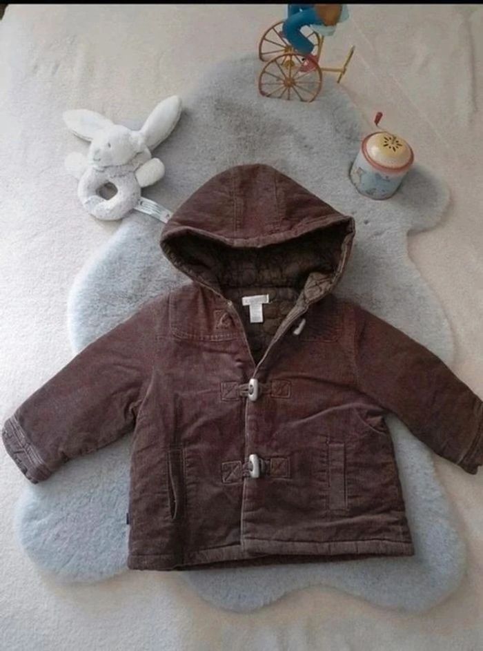 Manteau à capuche marron en velours Obaïbi 12 mois
