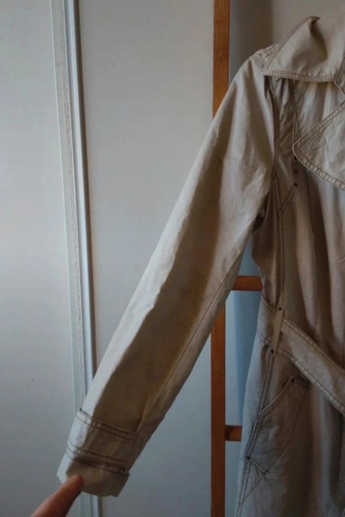Trench veste Imperméable chic beige T 40 Coton ciré lin - photo numéro 8
