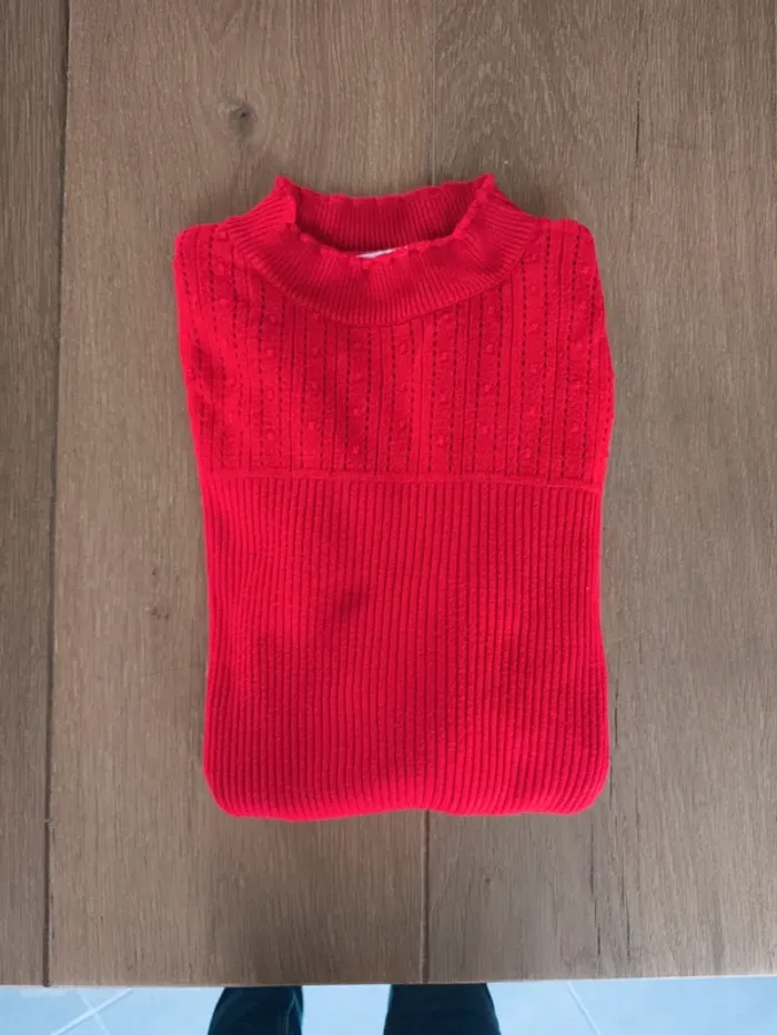 Pull col roulé rouge Camaïeu