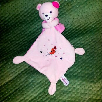 Doudou Ours Mouchoir Rose Pommette