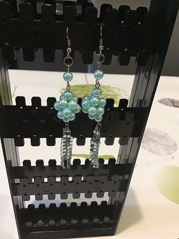 Paire de boucles d’oreille pendante turquoise et argenté 9 cm