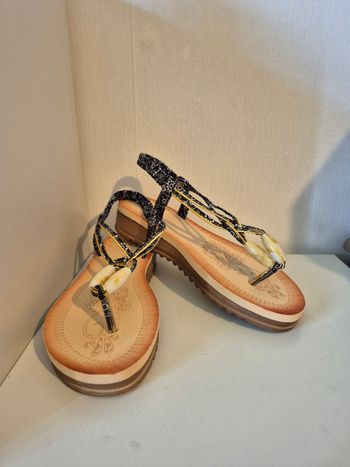 🌴jolie paire de sandales compensées à perles LH femme P39