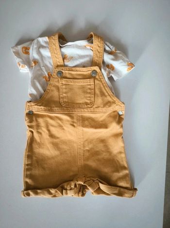 Salopette jean jaune + t-shirt  3mois