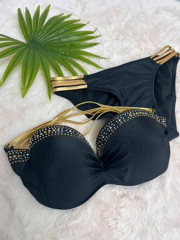 bikini bandeau noir et doré