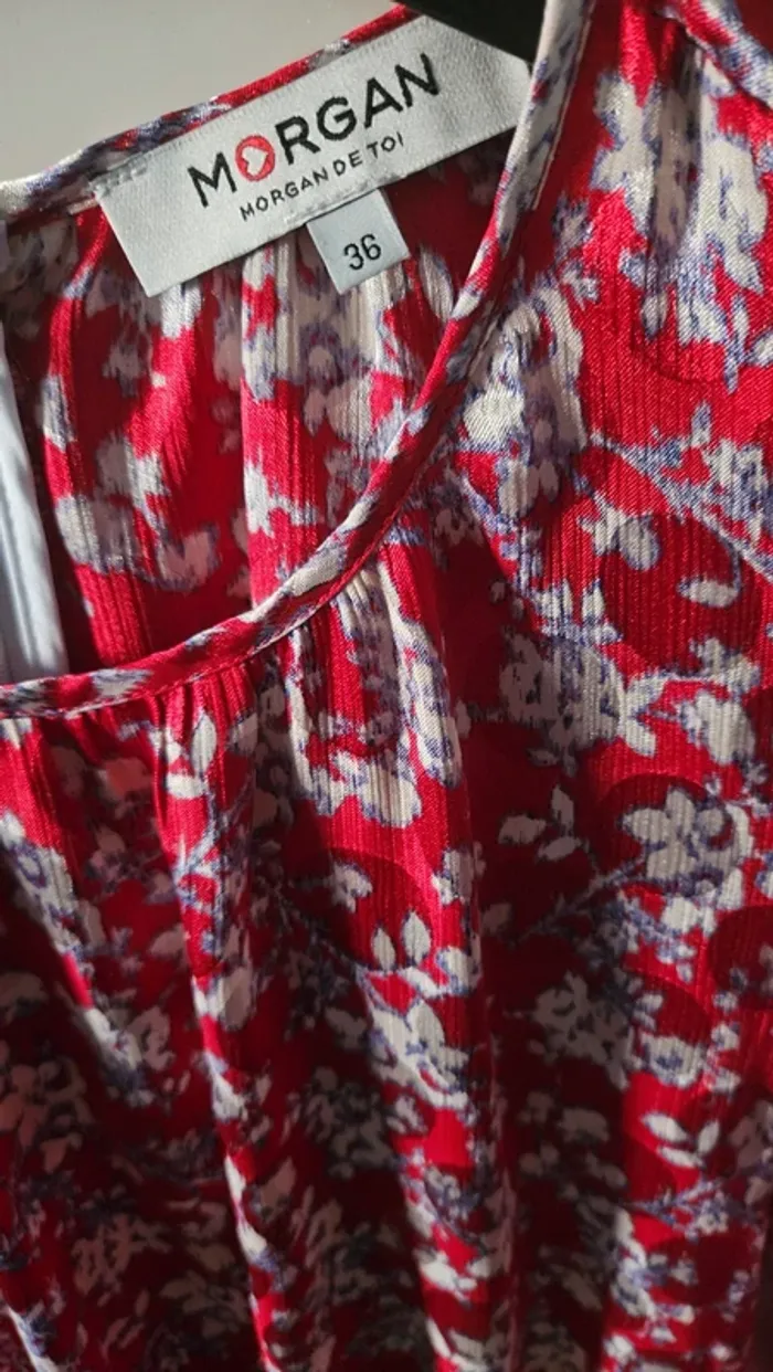 Robe drapée rouge multicolore, taille 36, Morgan - photo numéro 4