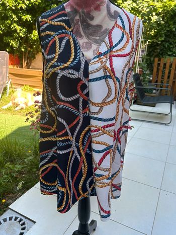 Blouse débardeur top haut cordages bleu et blanc mango taille M