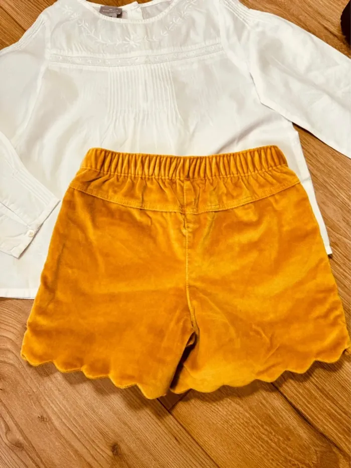 Taille 6 ans tenue 2 pièces fille Cyrillus blanc moutarde * broderie et velours * 🌹 - photo numéro 8