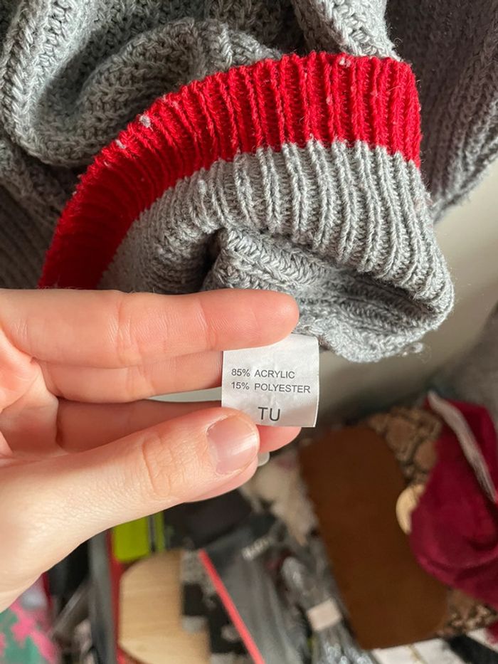 Pull long gris, noir et blanc, taille unique, marque Lilie Rose - photo numéro 5