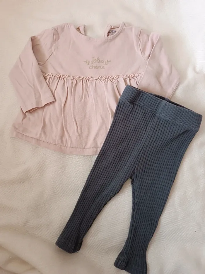 🎀 très jolie ensemble Kiabi haut rose legging gris taille 6 mois 🎀