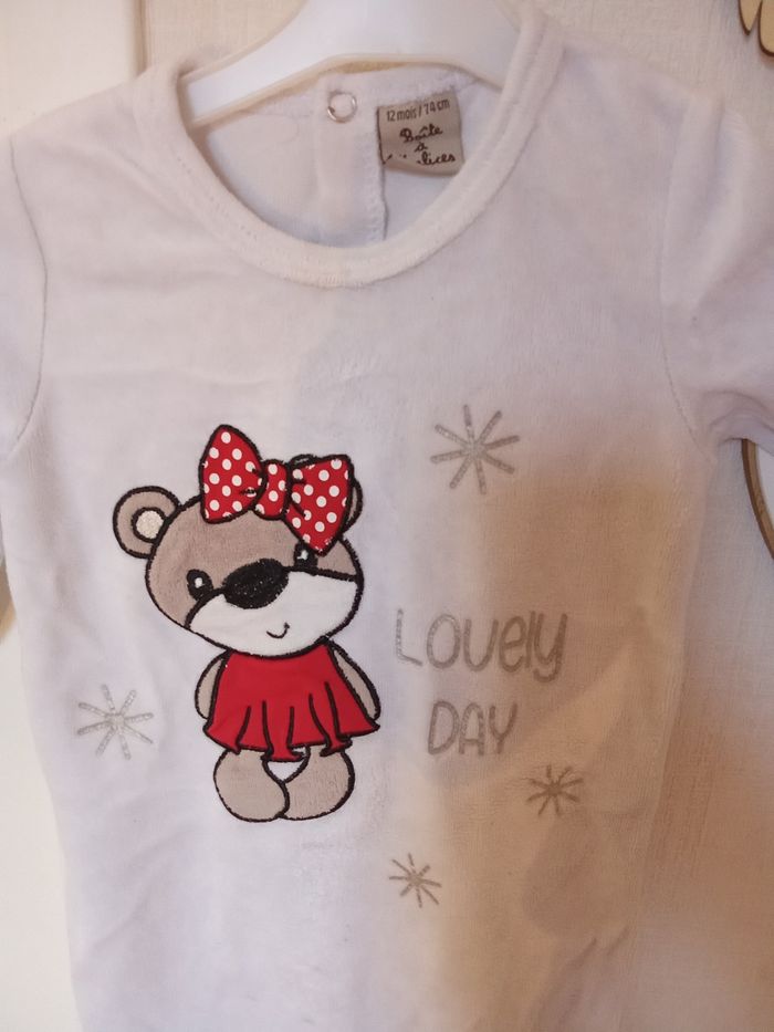 Pyjama bébé fille, blanc, motif,  velour, hiver  blanc 12 mois  boîte à malices - photo numéro 3