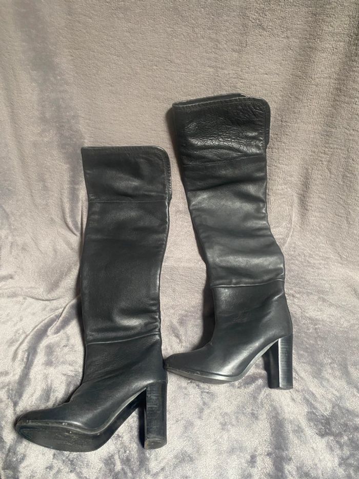 Cuissarde noir cuir véritable Zara woman