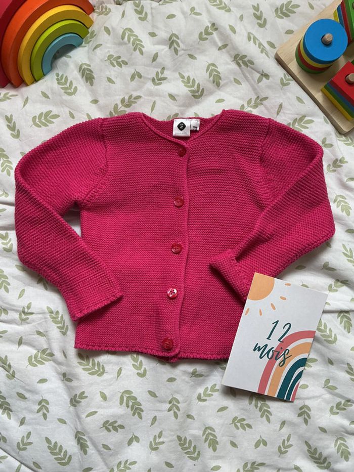 gilet chaud rose grain de blé 12 mois - photo numéro 2