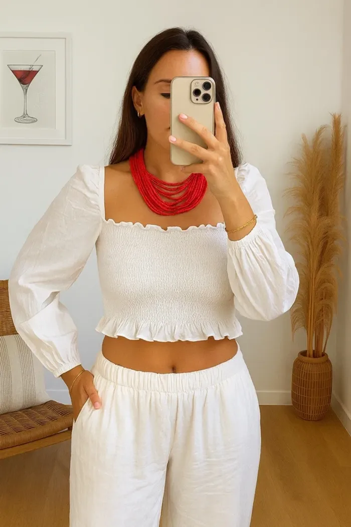 Crop top péplum froncé col carré Mango