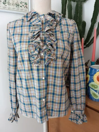 Chemise vintage à carreaux détails froufrous