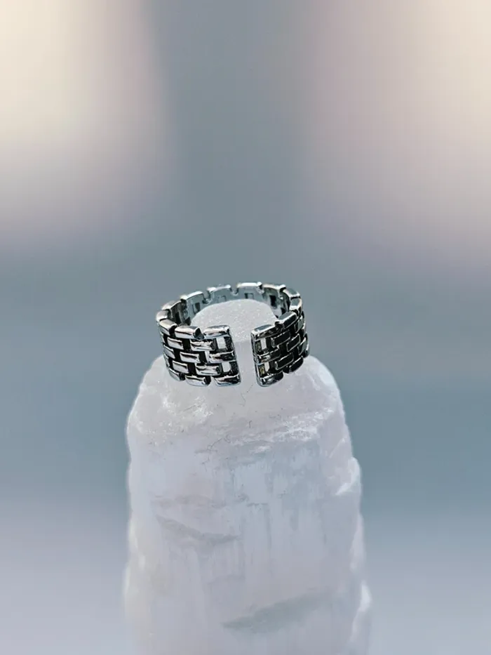 Bague acier inoxydable motif brique ajourée ajustable - photo numéro 4