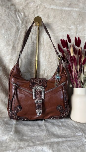 Sac western marron neuf – style bohème chic à boucle argentée