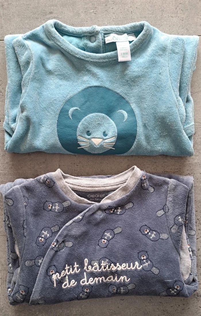 Lot de 2 grenouillères 3mois Obaïbi - photo numéro 2