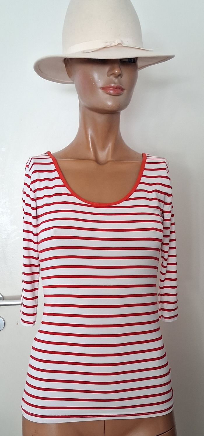 Top marinière rouge blanc Made in Italy manches 3/4 - photo numéro 2