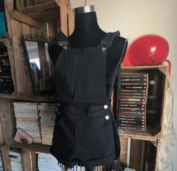 Combi short en jean noir