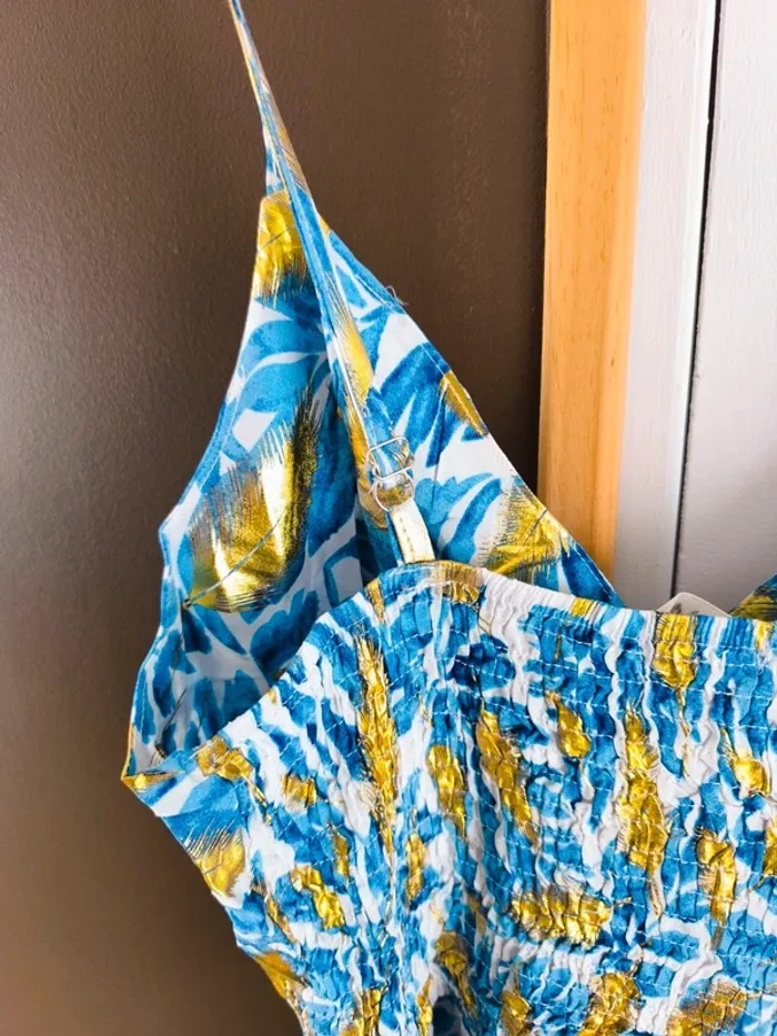 Robe longue imprimée tropicale bleue et dorée femme 40/42 - photo numéro 6